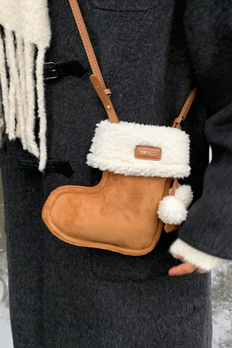 Cute Boot Shape Suede Fuzzy Crossbody Bag Mini Phone Bag