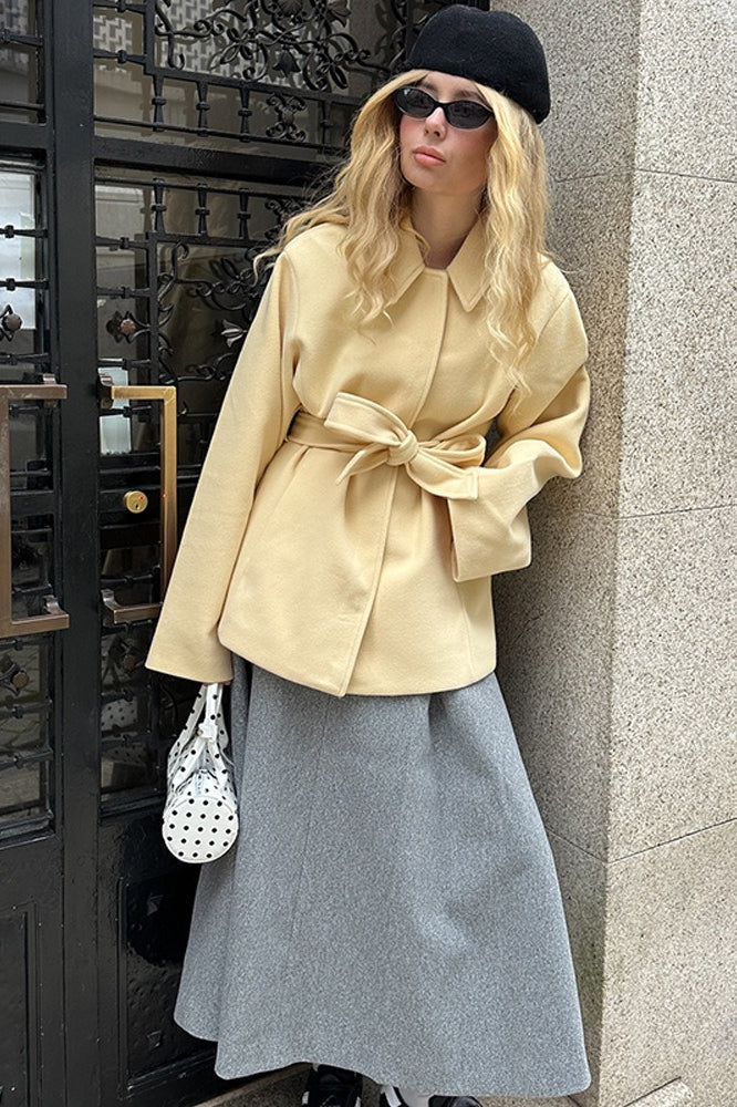Solid Color Belted Midi Wool Blend Coat 6