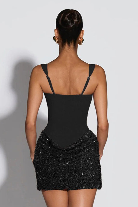 Square Neck Sleeveless Sequin Skirt Mini Dress 10