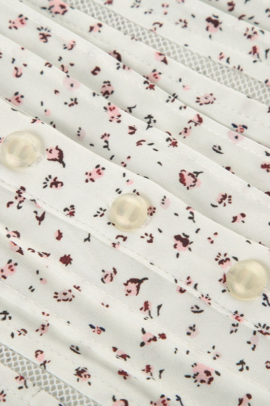 Vintage Floral Tie Buttoned Puff Sleeve Blouse