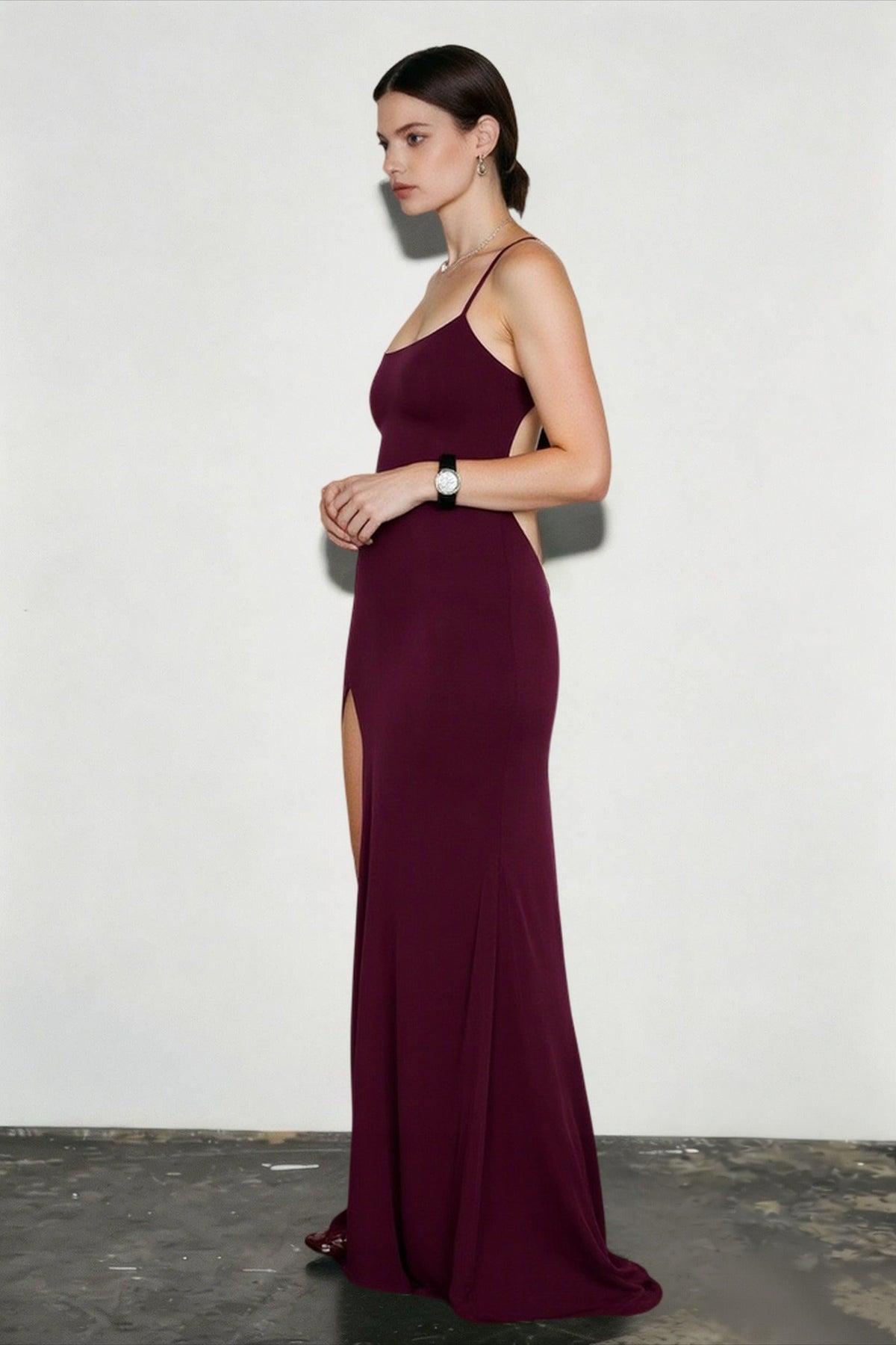 Spaghetti Strap Open Back High Split Maxi Dress 5