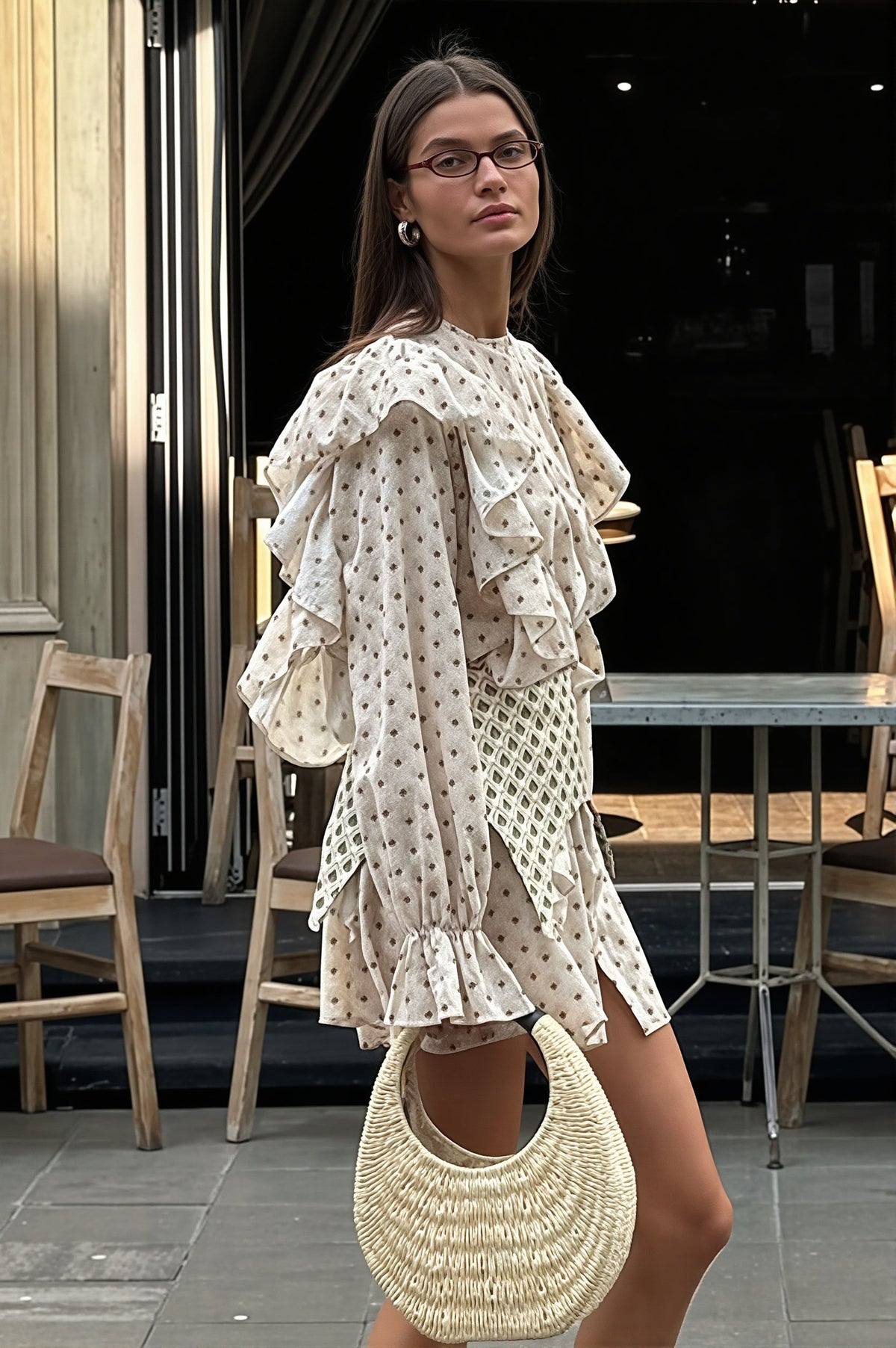 Floral Print Ruffle Long Sleeve Mini Dress