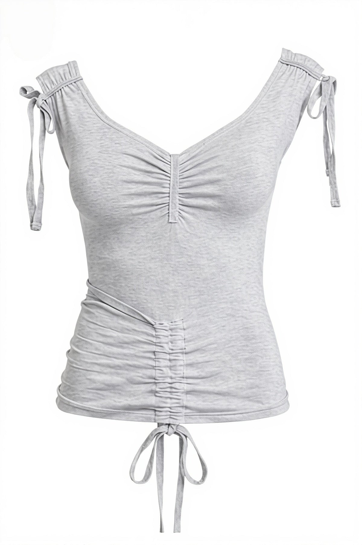 Morandi Solid Drawstring Fitted Blouse