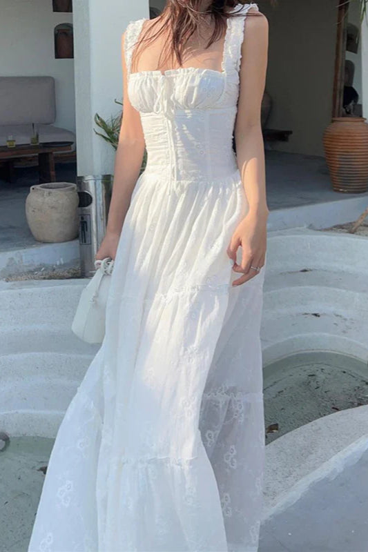 Square Neck Slim Fit Casual Maxi Dress