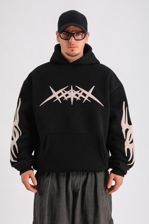 Pattern Patch Pullover Hoodie