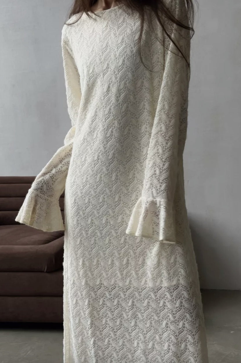 Knit Jacquard Long Sleeve Boho Dress