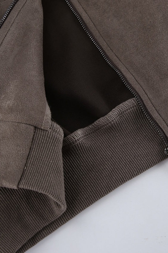 Suede Stand Collar Bomber Jacket