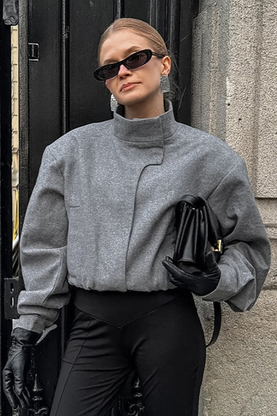Gray Wool Stand Collar Jacket