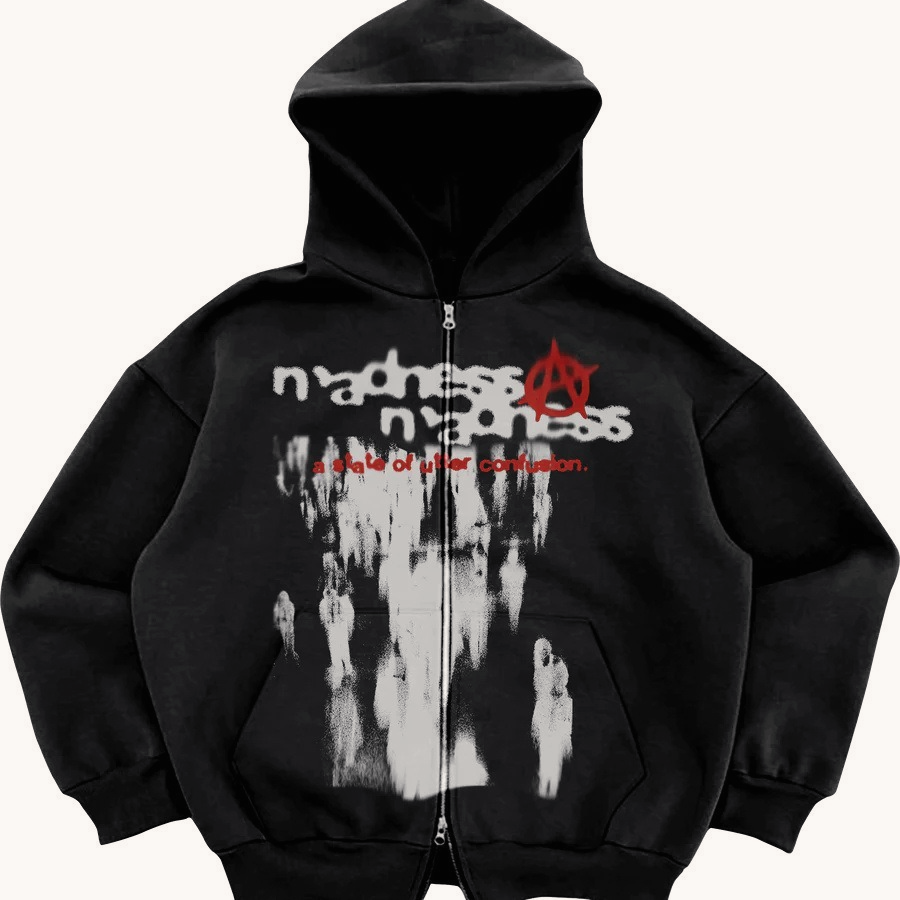 Y2K Street Zip Loose Pocket Sporty Hoodie