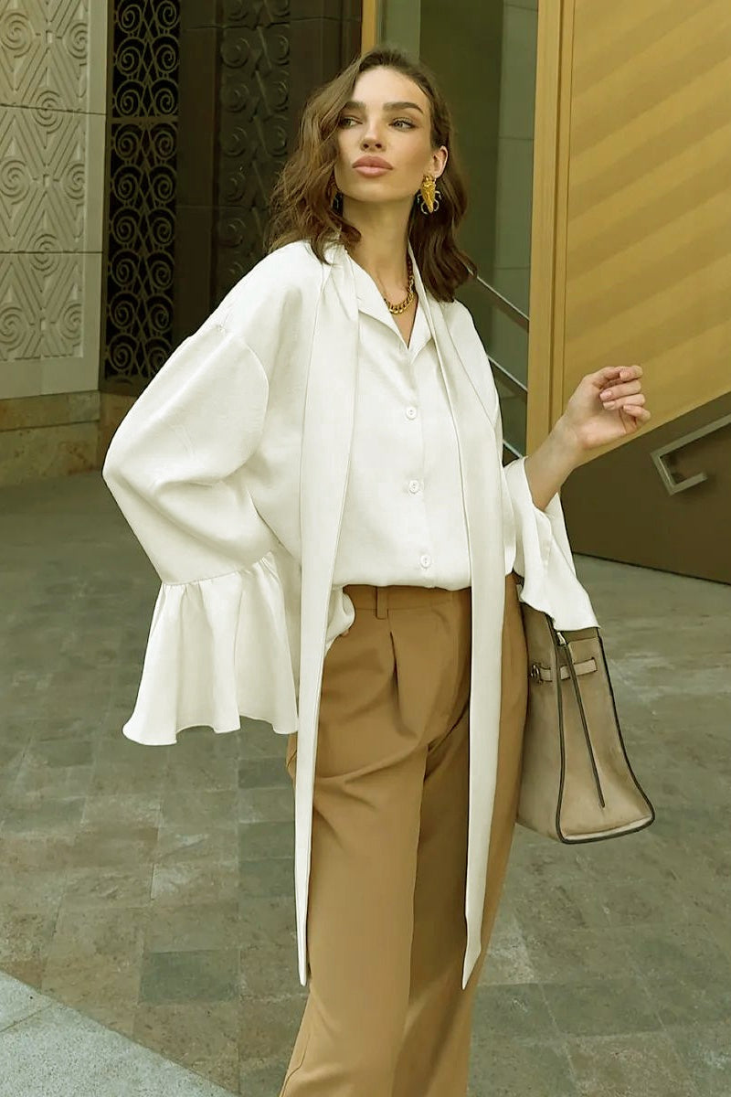 Vintage Tie Long Sleeve Blouse - Fashionpara