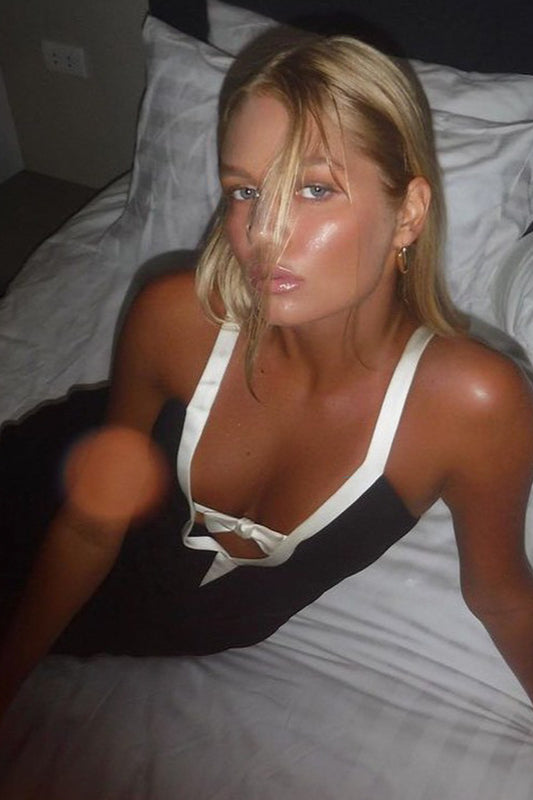 Sexy Cami Dress with Bow Detail Color-block Bodycon Maxi Dress