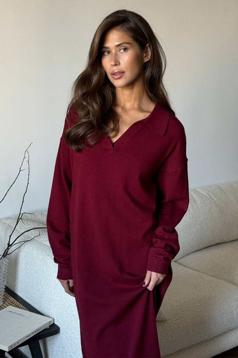Vintage Red Polo Neck Knit Midi Dress