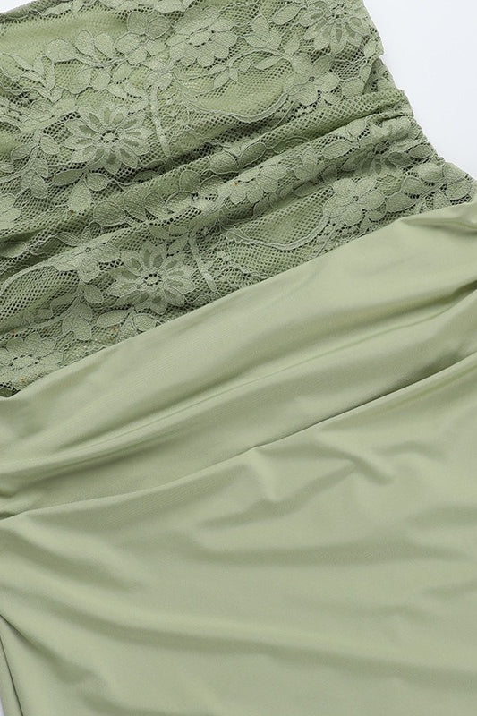 Sheer Lace Corset Ruched Satin Maxi Dress 6