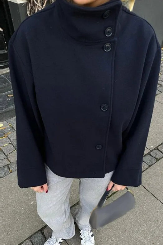 Chic Cropped Stand Collar Wool Coat
