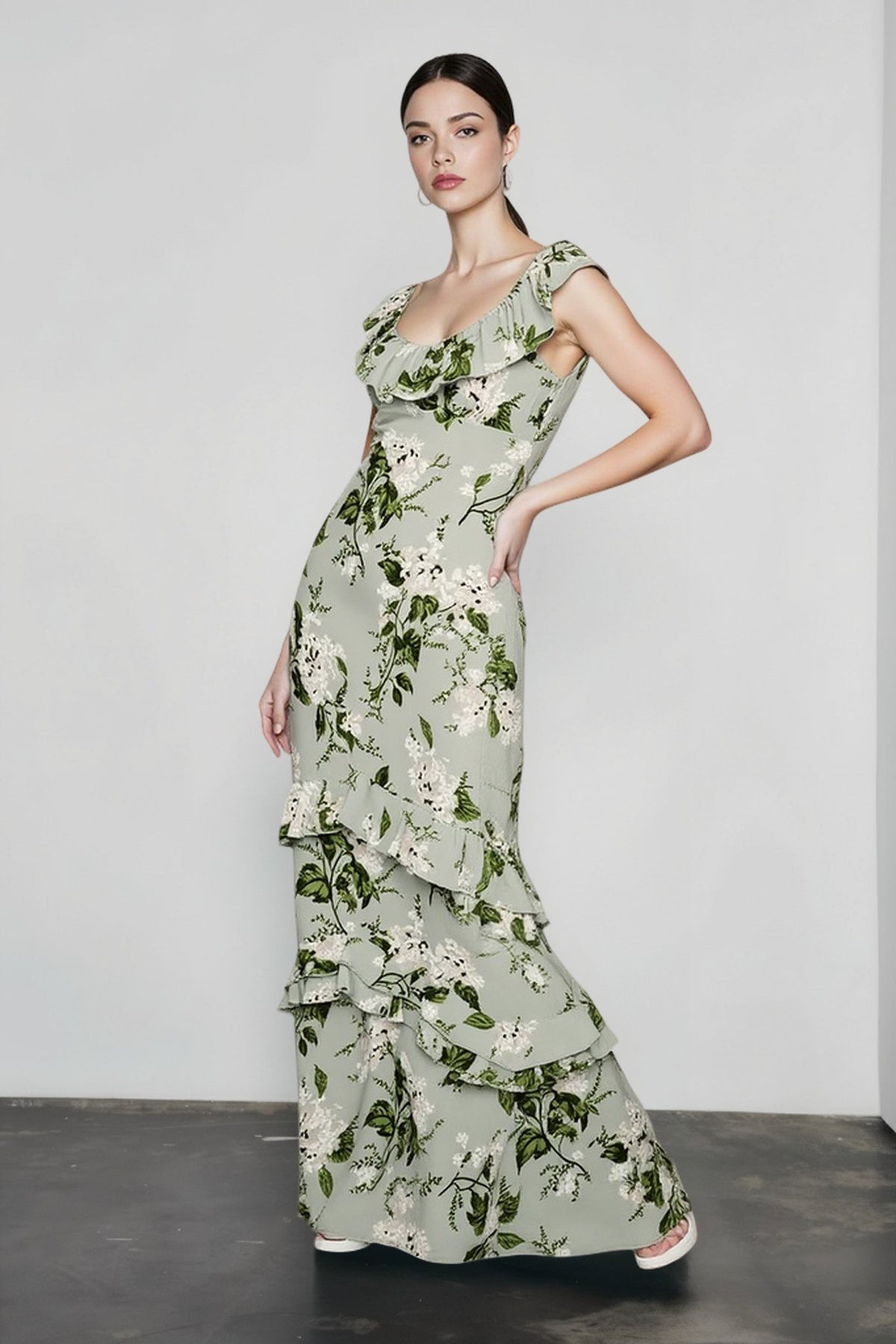 Floral Print Ruffle Strap Tiered Maxi Dress 7