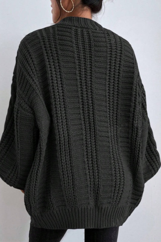 Oversized Cable Knit V Neck Button Cardigan 9