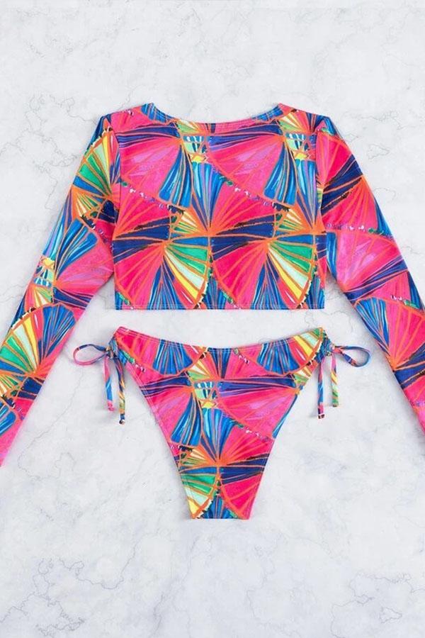 Colorful Print Bikini Split Swimsuit - Fashionpara