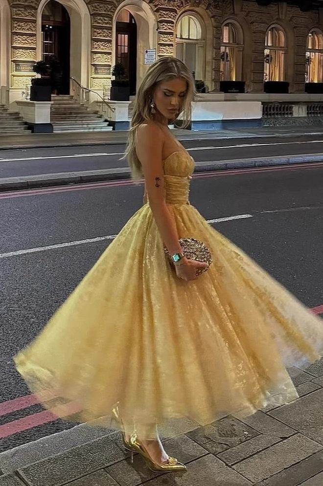 Metallic Floral Strapless Sweetheart Corset Midi Prom Dress - View 3