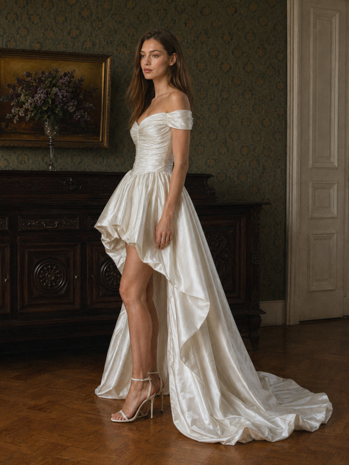 Satin Off Shoulder Corset High Low Dress