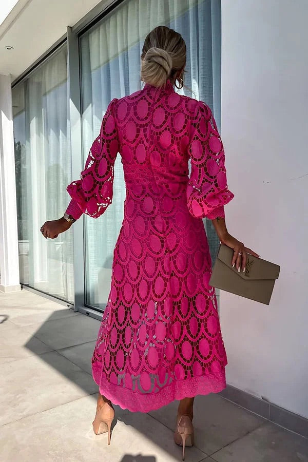 Francisca Crochet Lace Lantern Sleeve Midi Dress - View 5