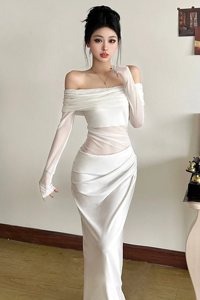 Cutenew Mesh Ruched Maxi Dress - View 8