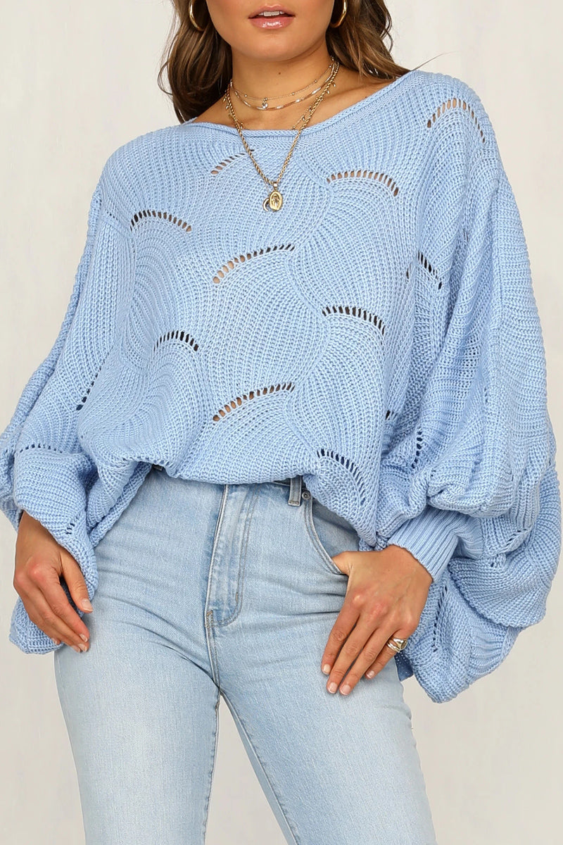 Lantern Sleeve Wide Neck Loose Sweater  Fashionpara
