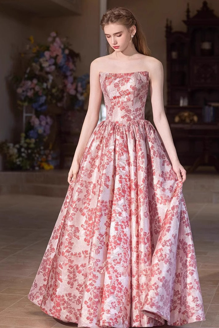 Floral Strapless Ball Gown Prom Dress