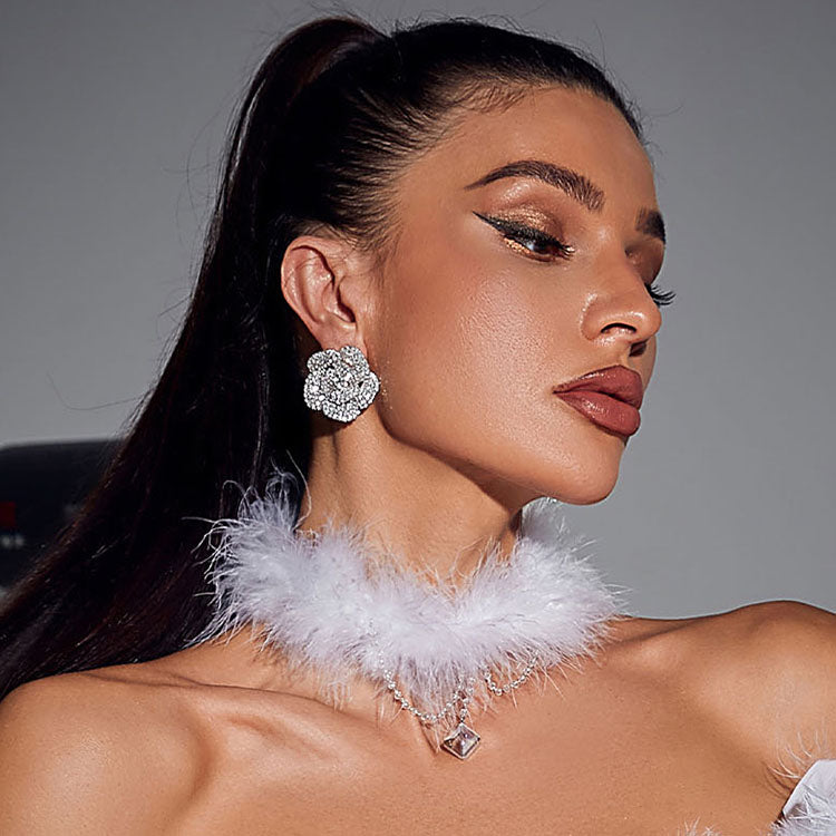 Feather Rhinestone Necklace - Fashionpara