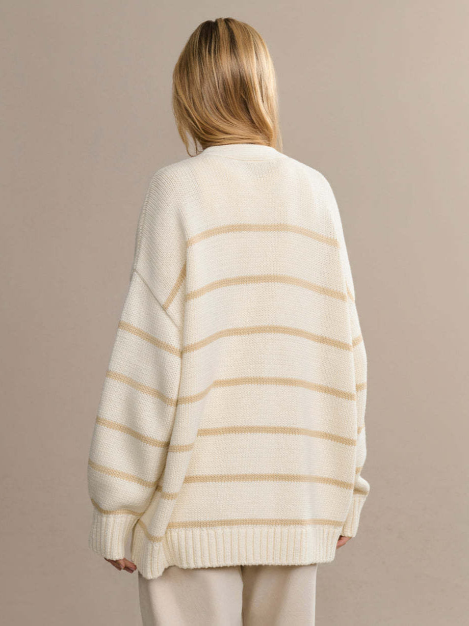 Elegant Striped Loose Knit Cardigan for Effortless Style