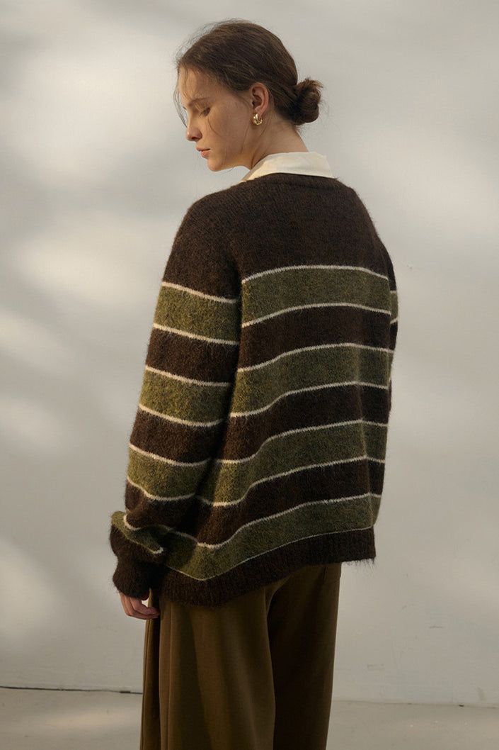 Stylish Oversized Stripe V Neck Knit Cardigan for Comfort