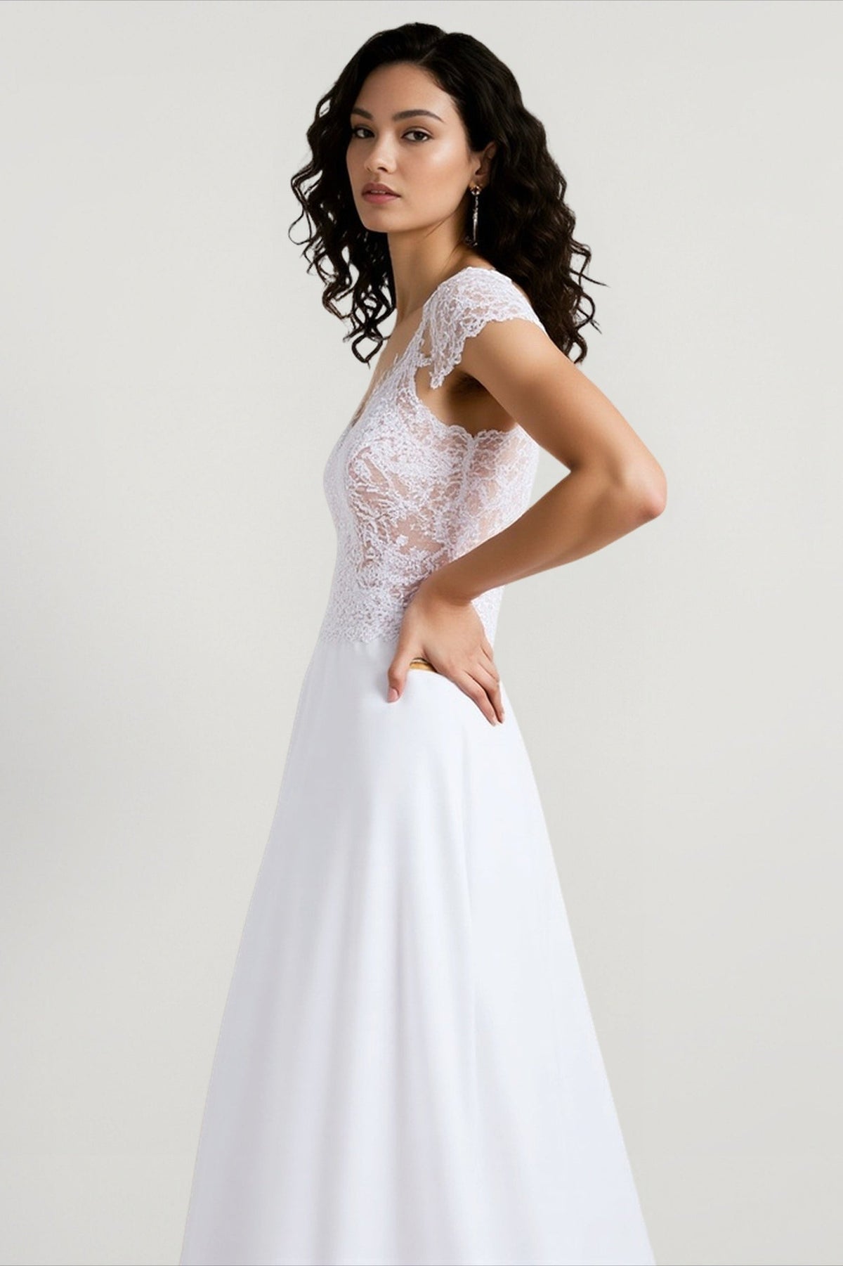 Lace Cap Sleeve Illusion Sweetheart A-Line Dress 4