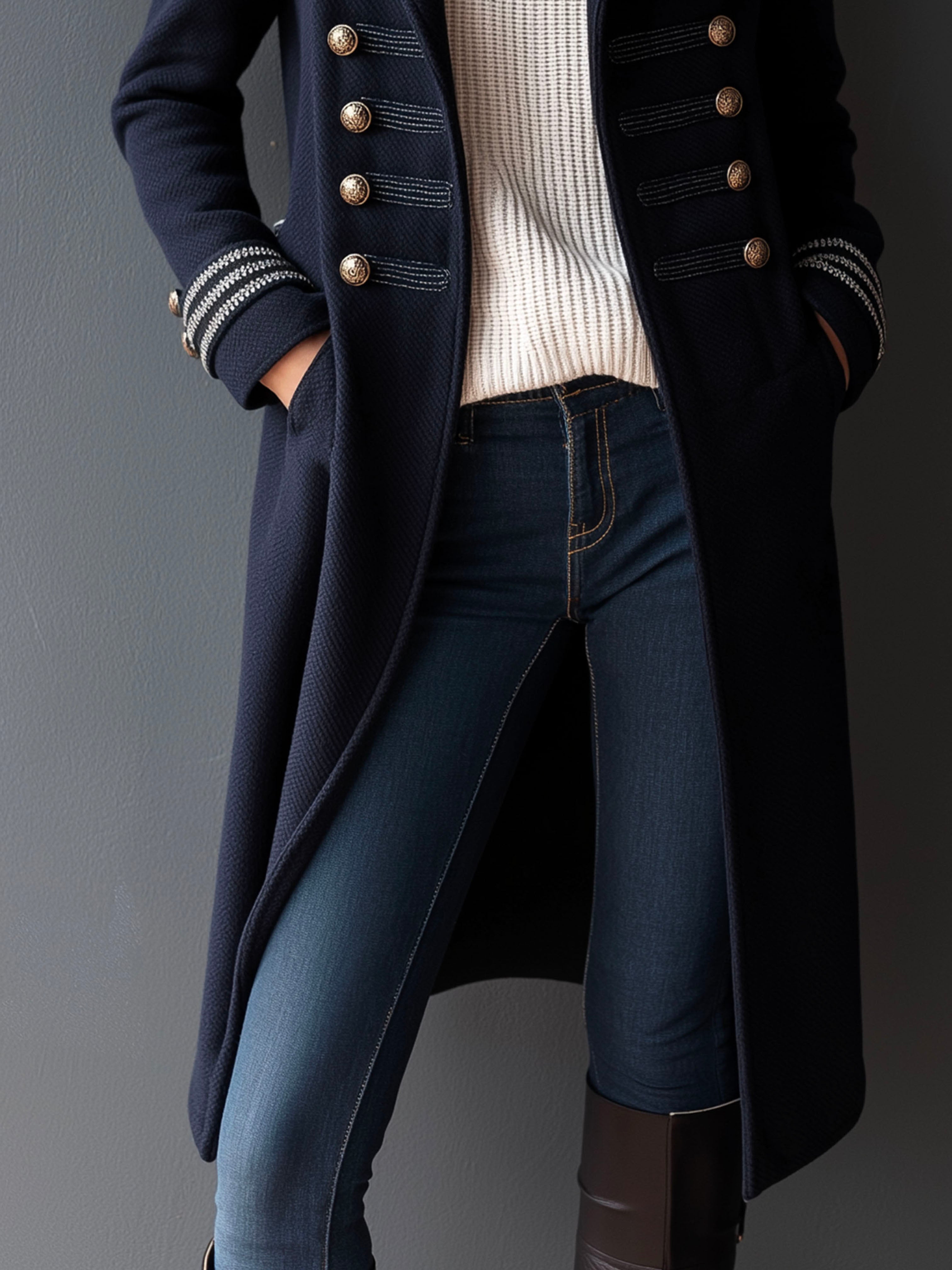 Vintage Military Style Double-Breasted Wool Blend Peacoat