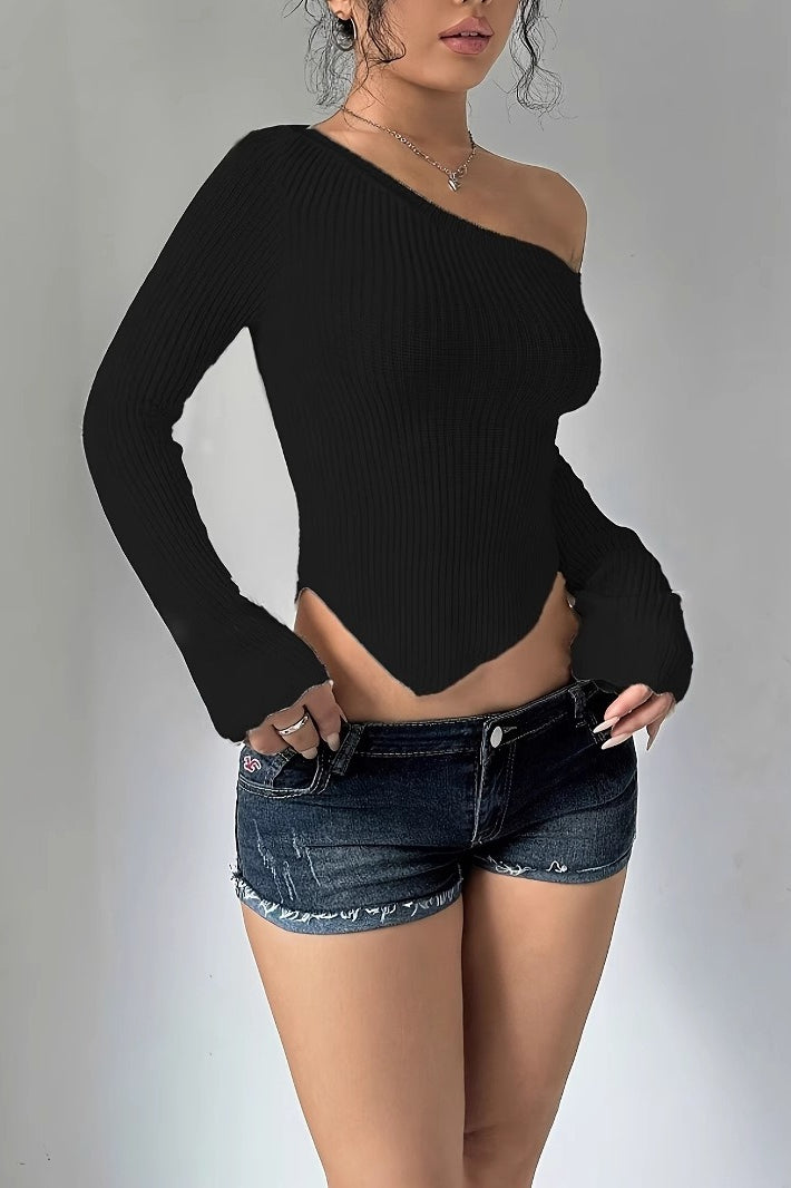 Asymmetrical Neck Slim Fit Sweater