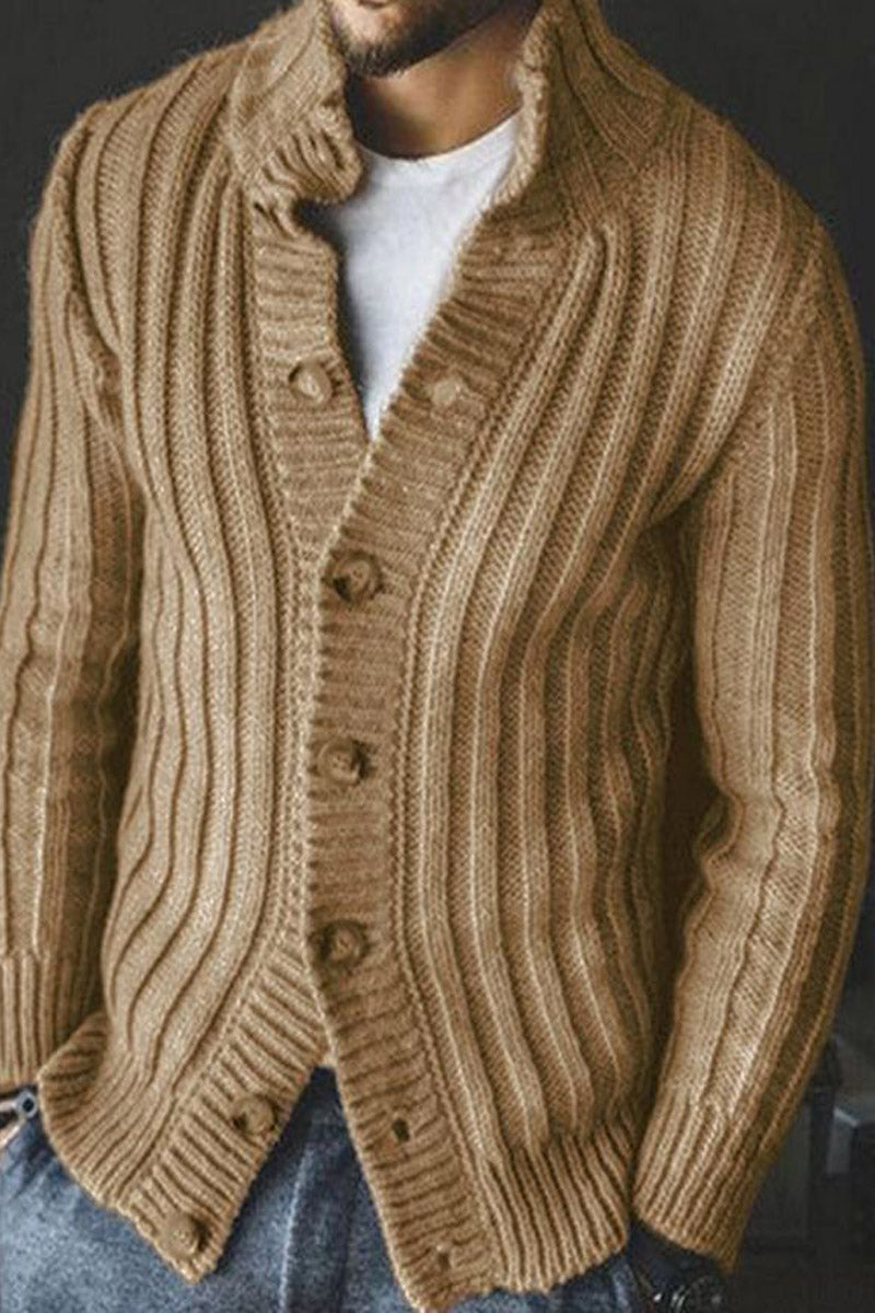 Men's Long Sleeve Solid Cardigan Knitted Jumper Jacket - Fashionpara