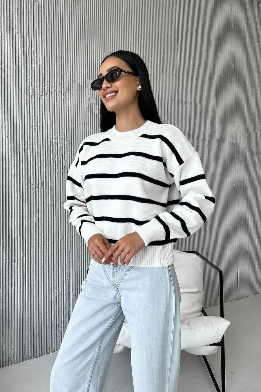 Contrast Stripe Crew Neck Sweater