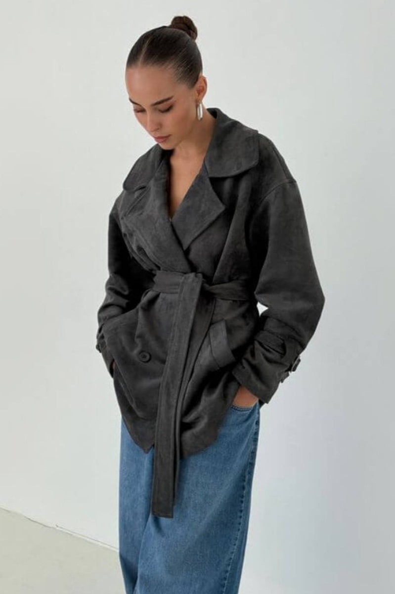 Vintage Suede Tie Waist Jacket for Timeless Style and Comfort