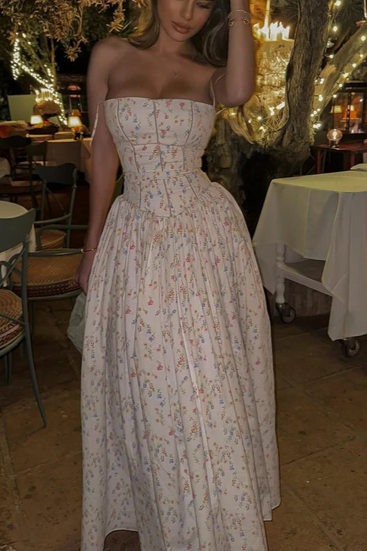Pleated Spaghetti Strap Floral Dress
