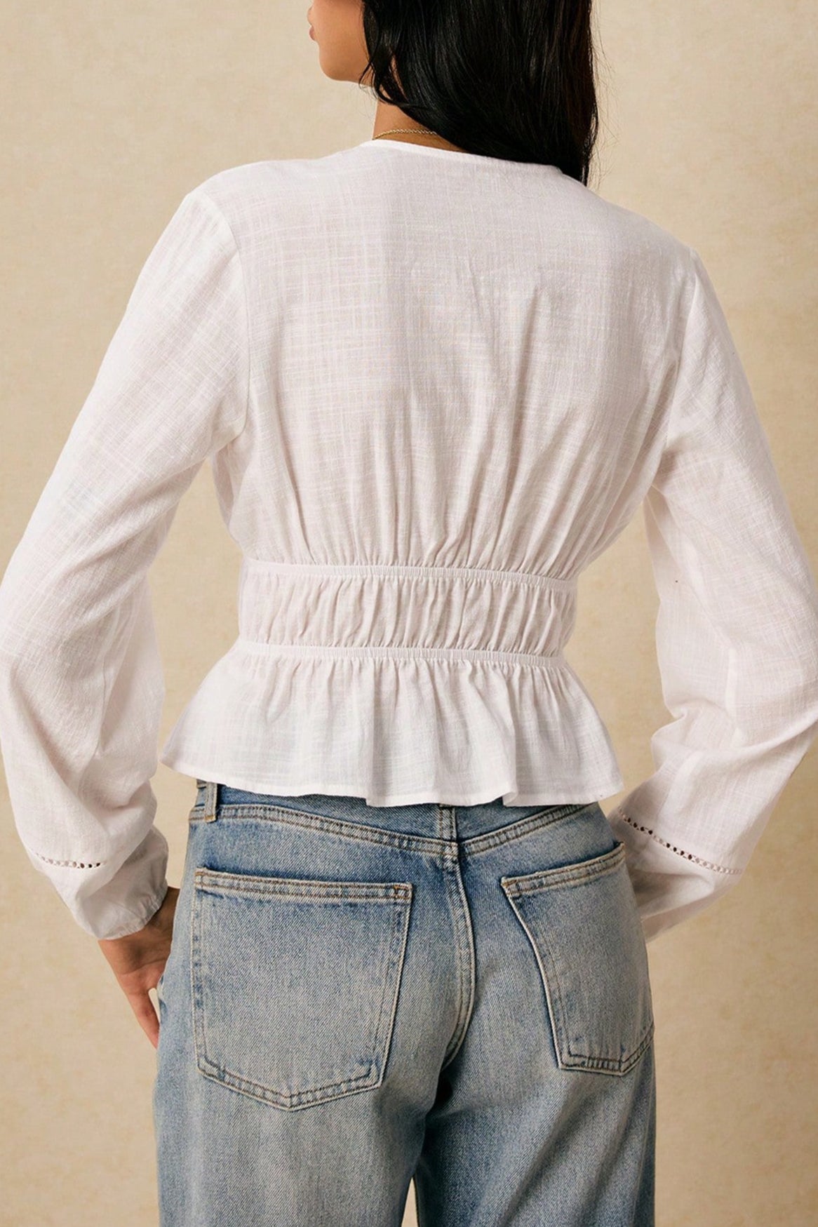 Drawstring Waist Lace Trim Blouse
