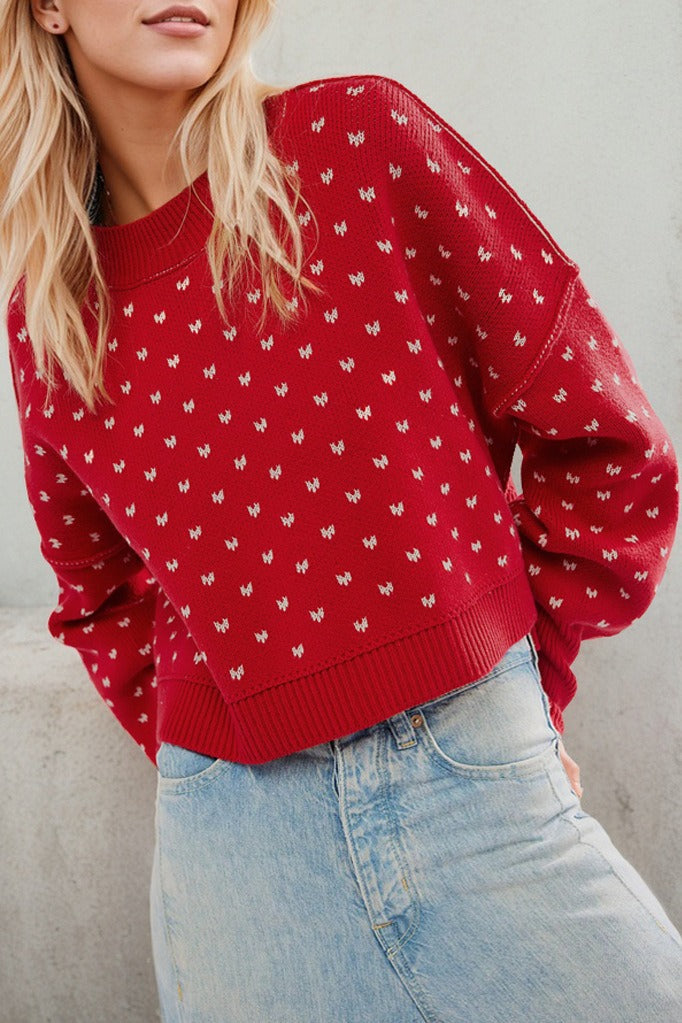 Cropped Butterfly Pattern Sweater