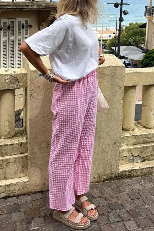 Gingham Print Elastic Waist Drawstring Lounge Pant
