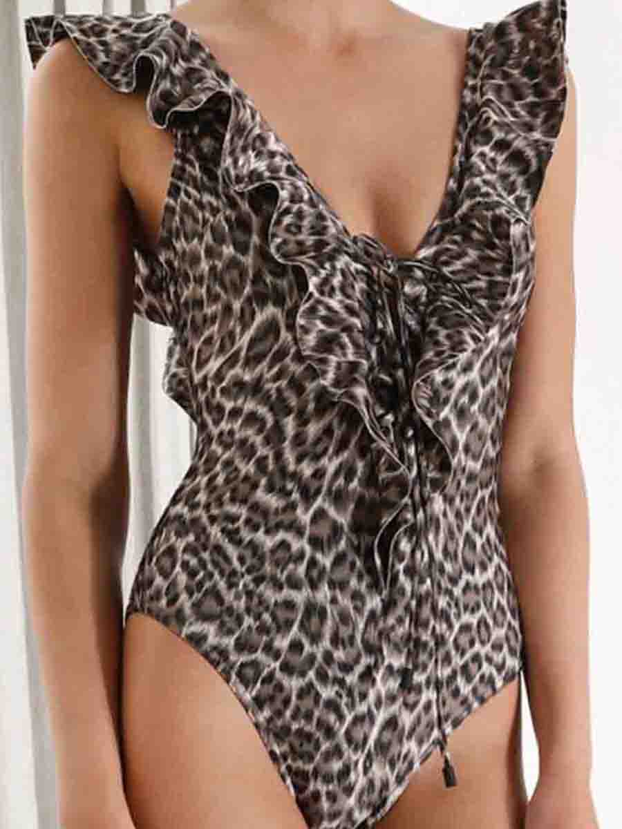 Leopard Print One-piece Swimsuit - Fashionpara