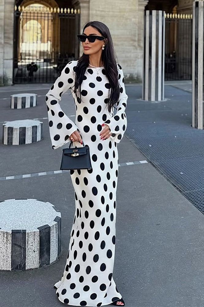 Polka Dot Long Sleeve Mermaid Maxi Dress