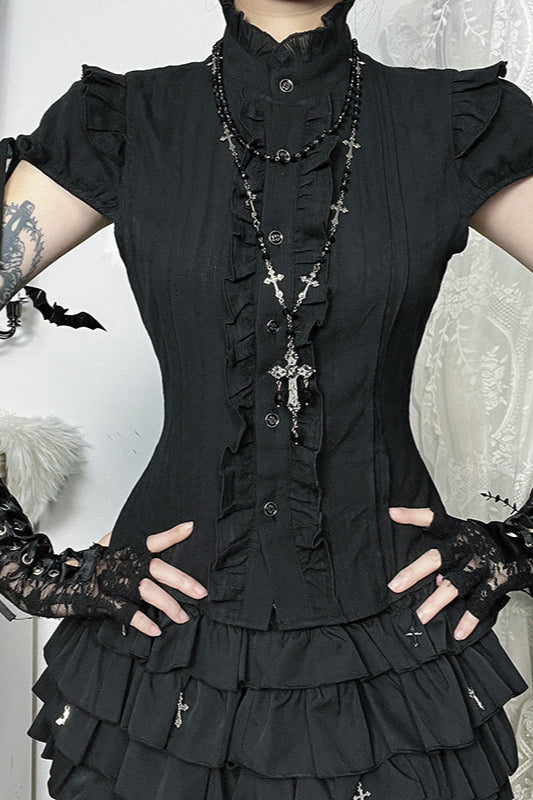 Ruffled Stand Collar Subculture Blouse