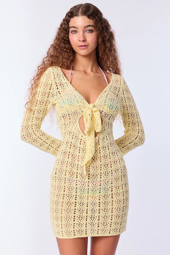 Sun Protection Hollow Tie Boho Dress