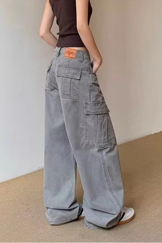 Vintage Grey Wide Leg Cargo Jeans