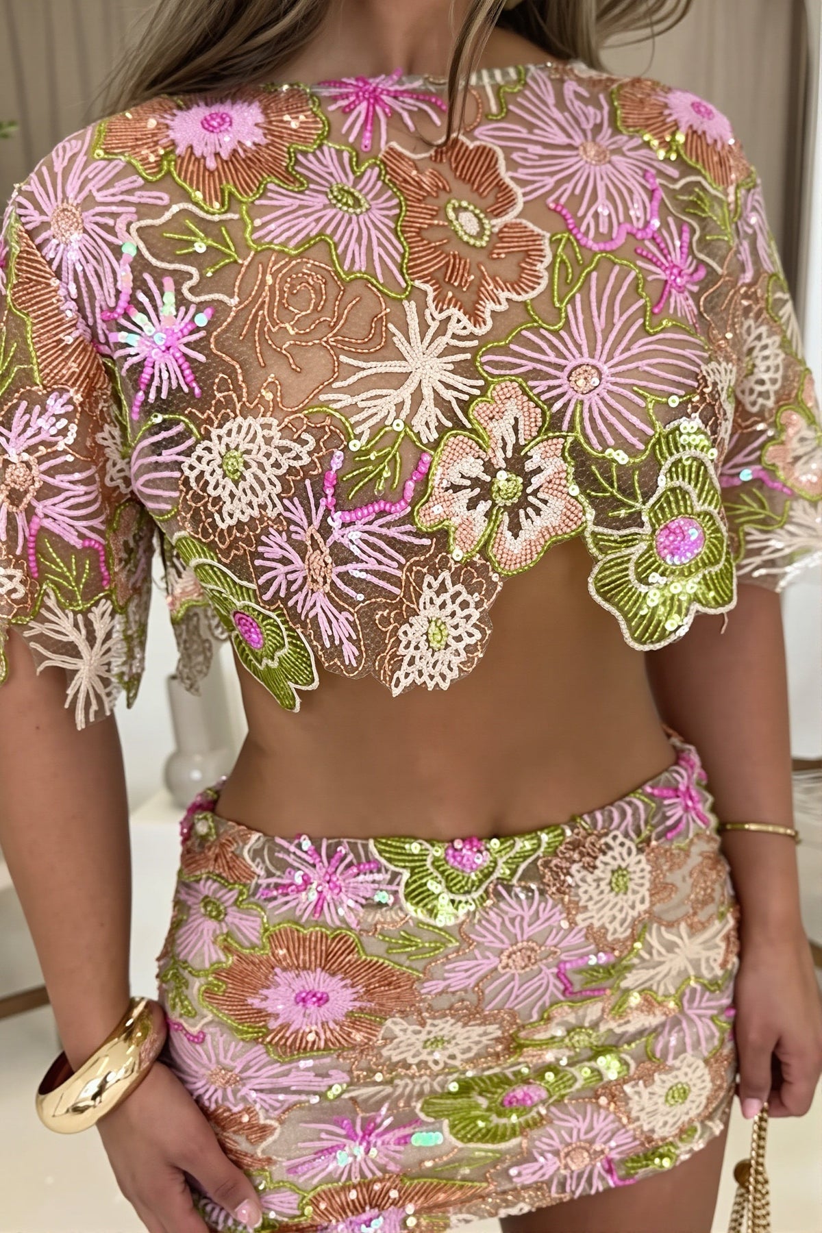 Embroidered Sequin Party Skirt Set