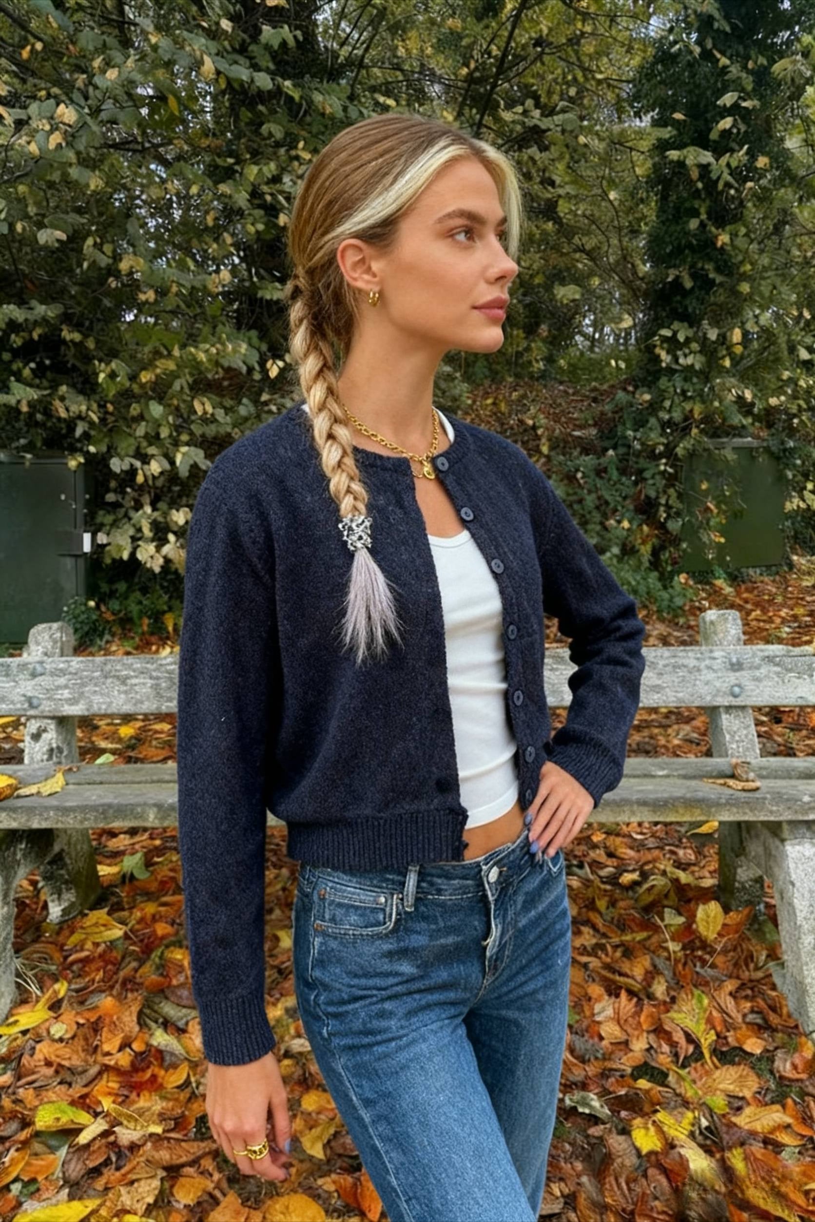 Retro Round Neck Long Sleeve Knit Cardigan - Fashionpara