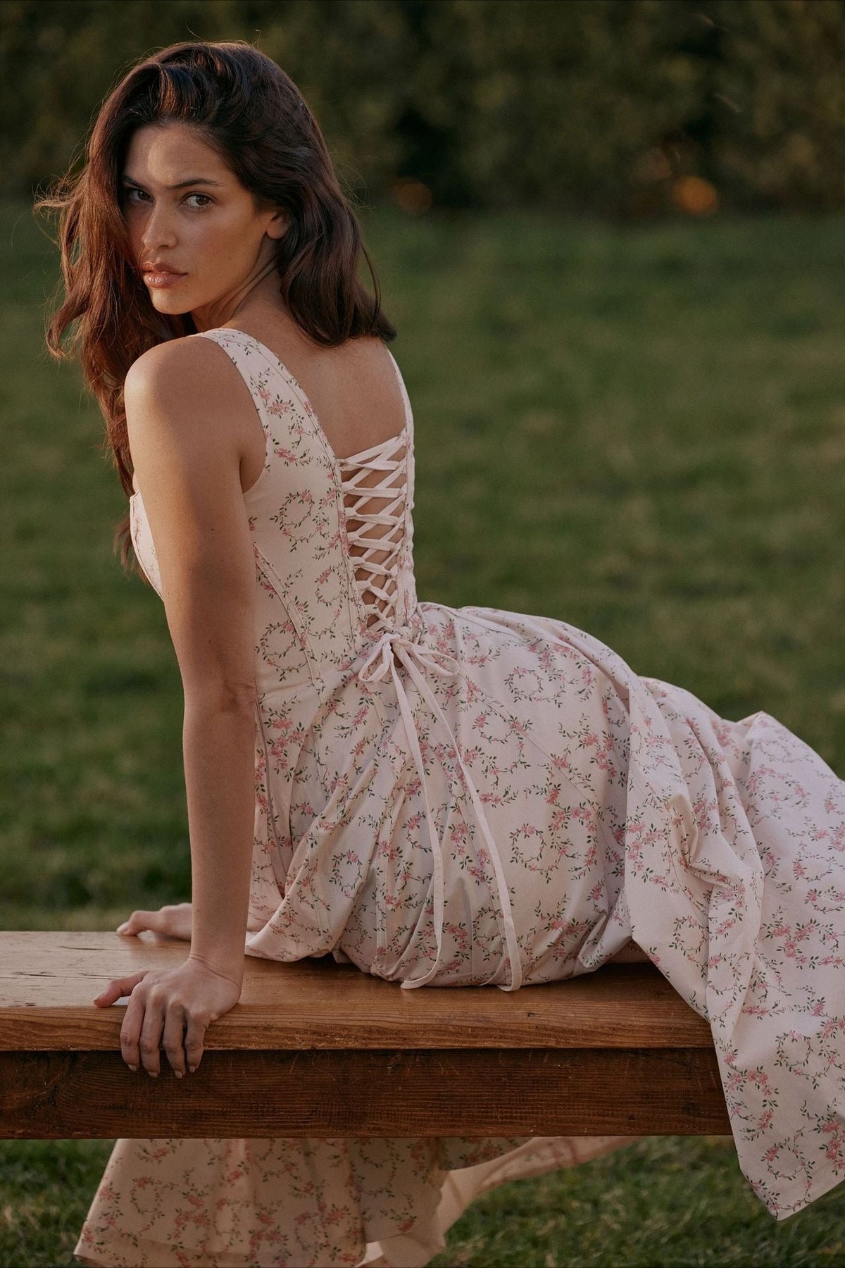 Floral Print Square Neck Corset Fit & Flare Midi Dress