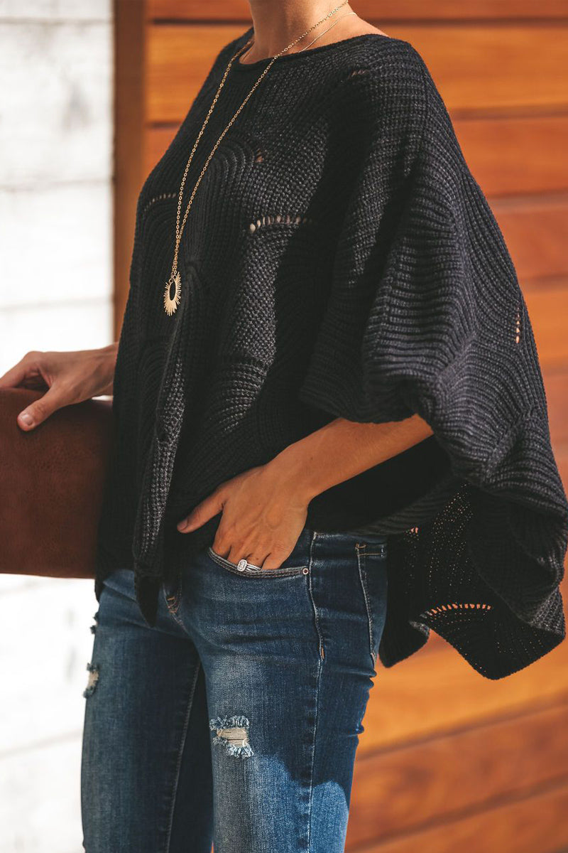 Lantern Sleeve Wide Neck Loose Sweater  Fashionpara