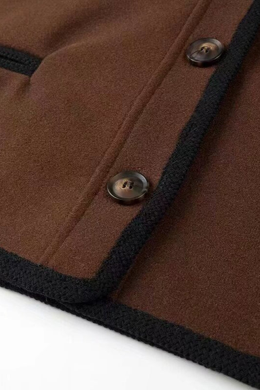 Wool Blend Colorblock Casual Coat 5